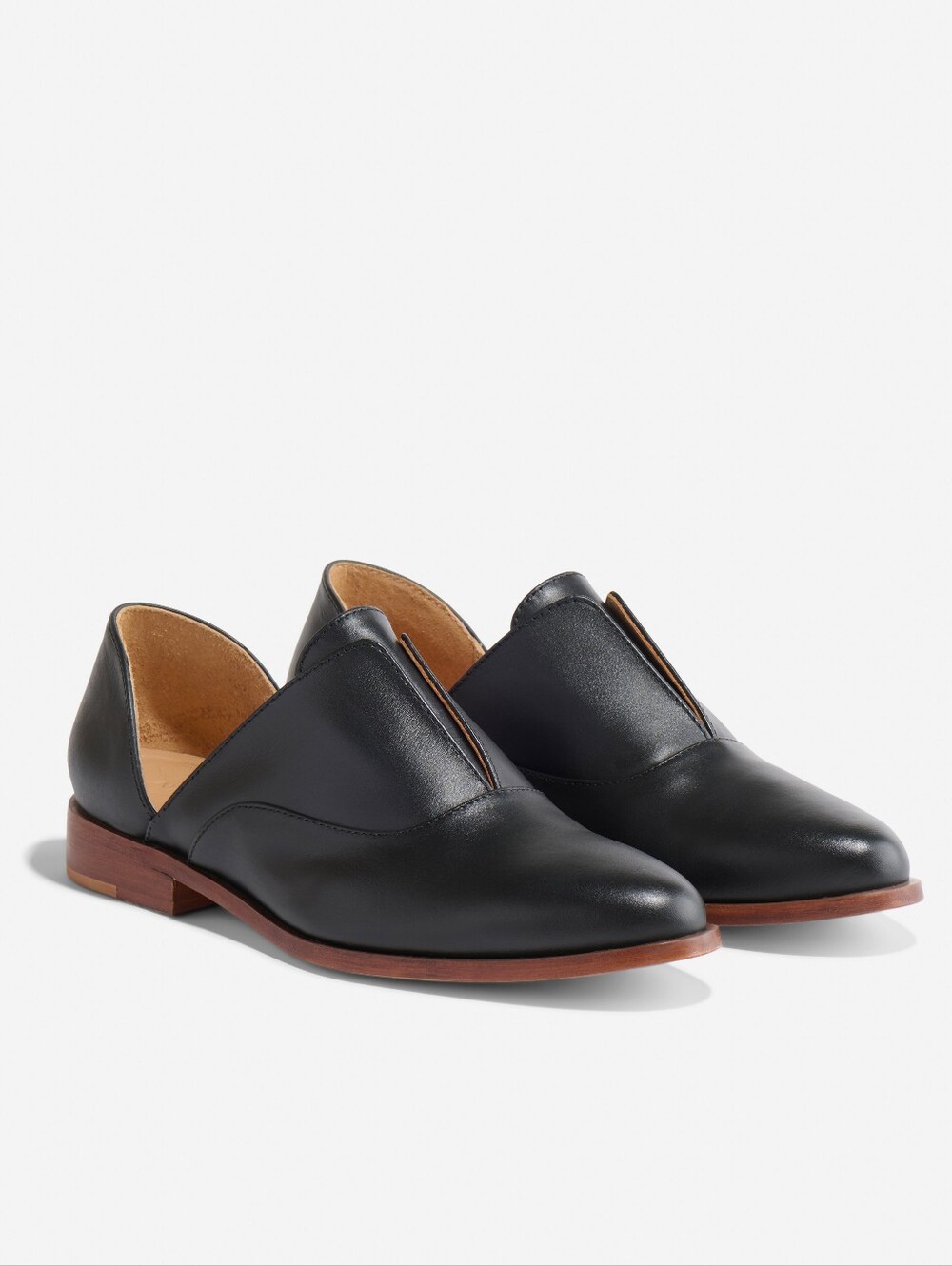 NWOB Nisolo Ema d’ Orsay Oxford 2.0 Black Leather Women's Slip-On Loafers